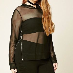 forever 21 plus mesh black hoodie w/ side zippers